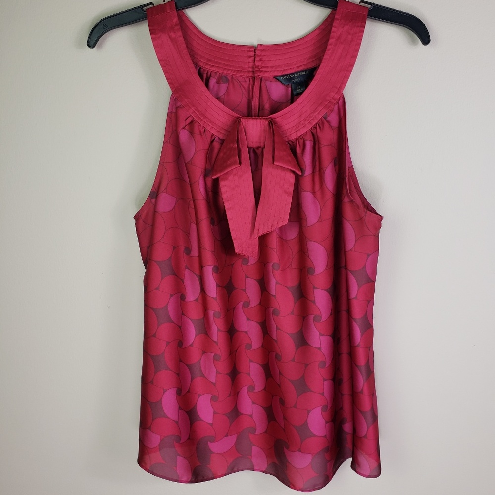 BANANA REPUBLIC Retro Print Bow Tie Neck Blouse